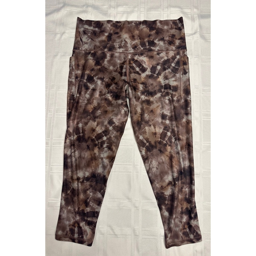Athleta Leggings Women 1X Brown Salutation Stash Pocket II Print 7/8 Tie Dye